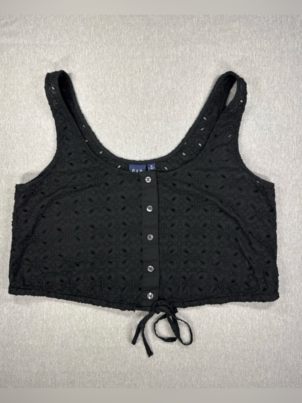 GAP Black Cropped Button Tank with Drawstring M